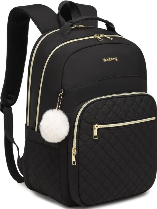 Handbags - 17.3in Laptop Backpack with Charging Hole for Women Girls, Water Resistant Quilt